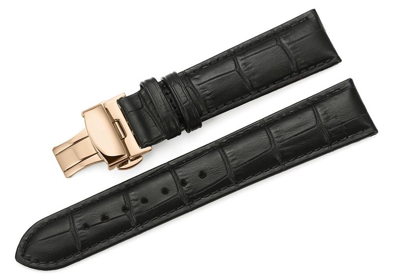 iStrap Leather Watch band -Alligator Grain Embossed Pattern Calfskin Replacement Strap-Stainless Steel Deployment Buckle with Push Buttons-Bracelet for Men Women-18mm 19mm 20mm 21mm 22mm 24mm - Image 1